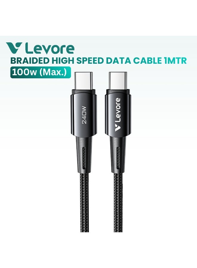LEVORE 1M Nylon Braided 240w USB C to USB C Cable - LC5214-BK - Image 1
